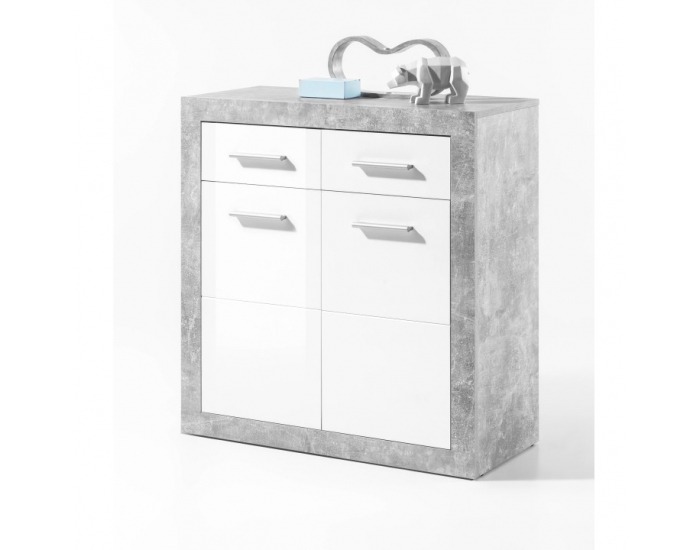 Dvojdverová komoda Slone 1 - biely lesk / sivý betón