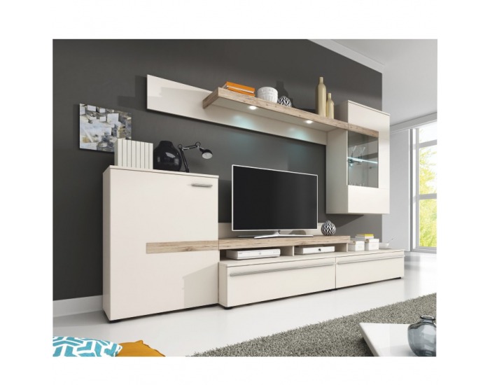 Obývacia stena s osvetlením Cobra - biela / dub sonoma