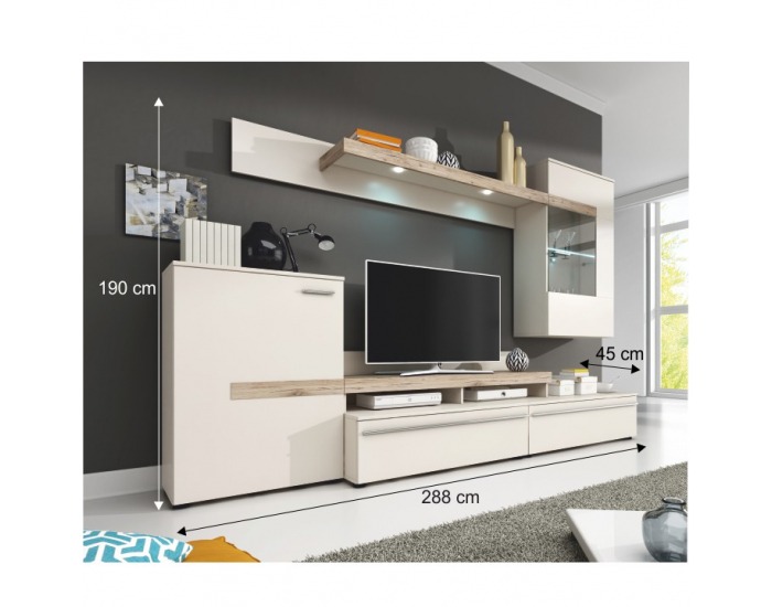 Obývacia stena s osvetlením Cobra - biela / dub sonoma