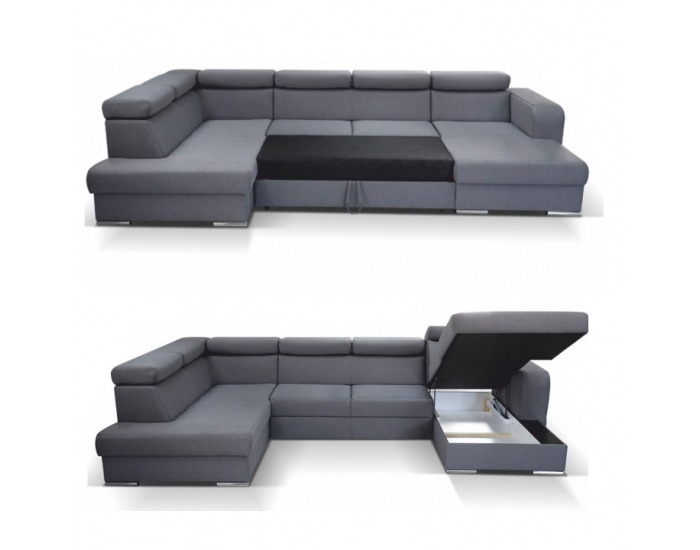 Rohová sedačka U s rozkladom a úložným priestorom Cedar L - sivá