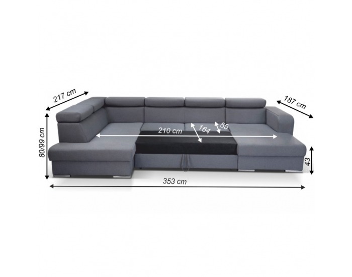 Rohová sedačka U s rozkladom a úložným priestorom Cedar L - sivá