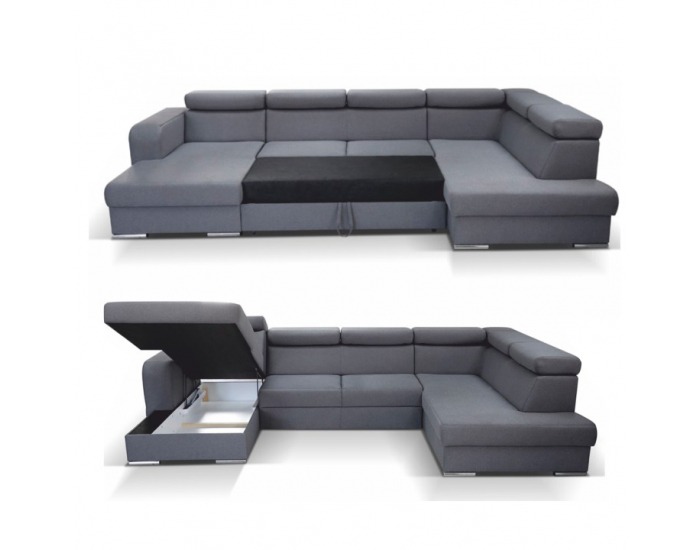 Rohová sedačka U s rozkladom a úložným priestorom Cedar P - sivá