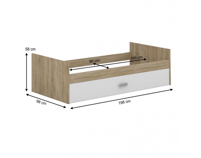 Posteľový rám s úložným priestorom Terni Typ 3 90 - dub sonoma / biela