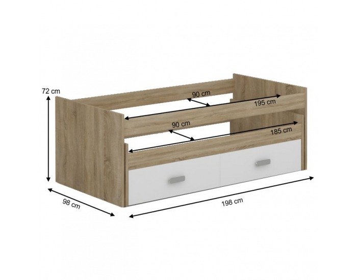 Posteľový rám s prístelkou Terni Typ 4 90 - dub sonoma / biela
