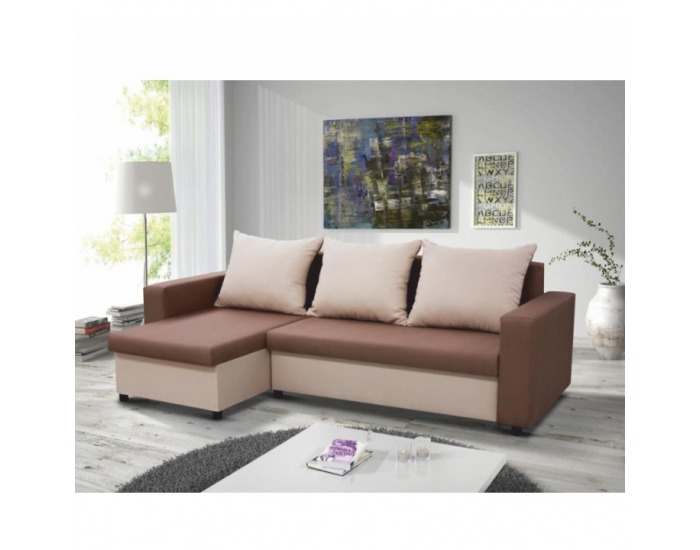 Rohová sedačka s rozkladom a úložným priestorom Ivonne L - hnedá / béžová
