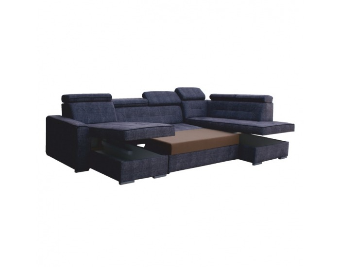 Rohová sedačka U s rozkladom a úložným priestorom Nemora P - tmavosivá