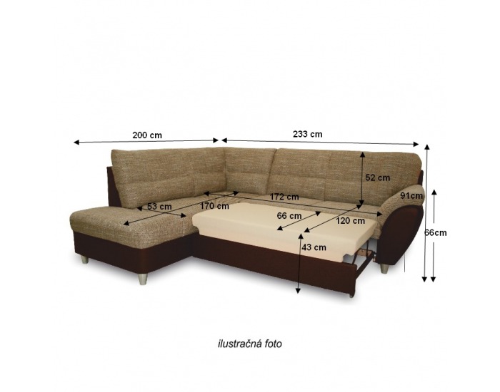 Rohová sedačka s rozkladom Omega L - hnedosivá