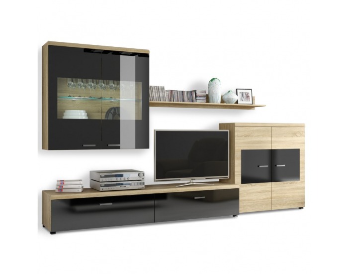 Obývacia stena Kanab - dub sonoma / čierny lesk