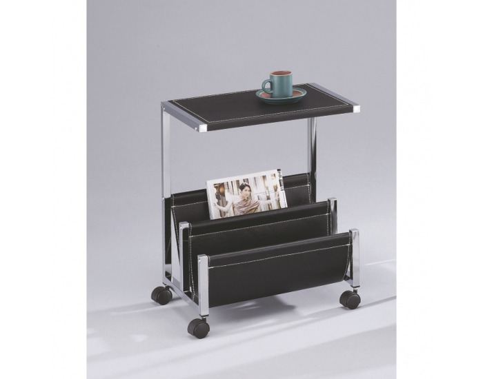 Príručný stolík na kolieskach Mazza - čierna / chróm