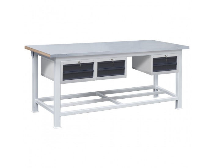 Pracovný stôl s plechovou policou a zásuvkami 3T/P12P12P12 - svetlosivá / grafit
