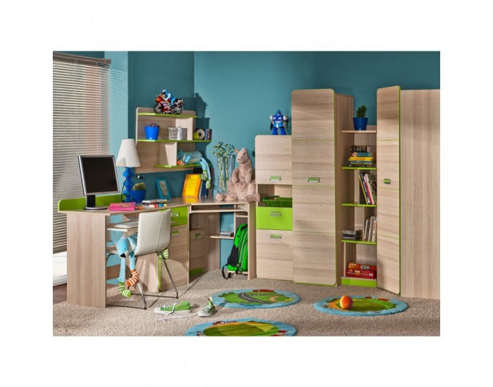 Rohová šatníková skriňa Ego L14 - jaseň / fialová