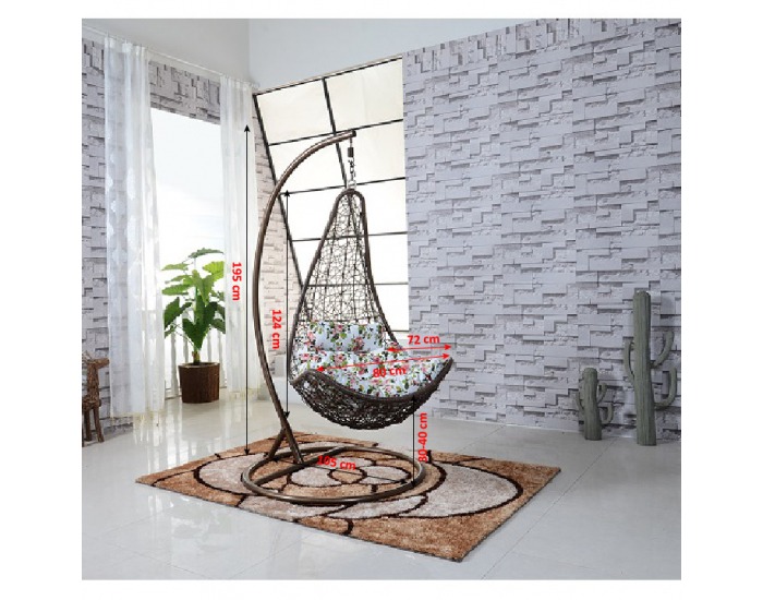 Závesné hojdacie kreslo Dorina - hnedá / vzor kvety