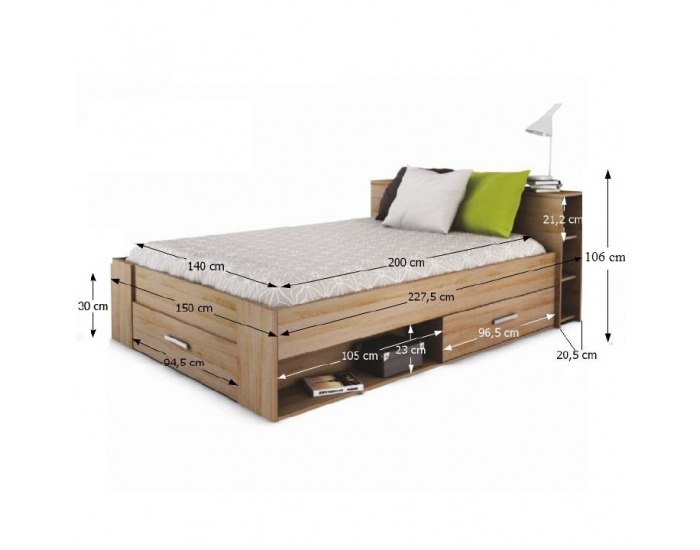 Posteľový rám s úložným priestorom Roket 140 - dub sonoma