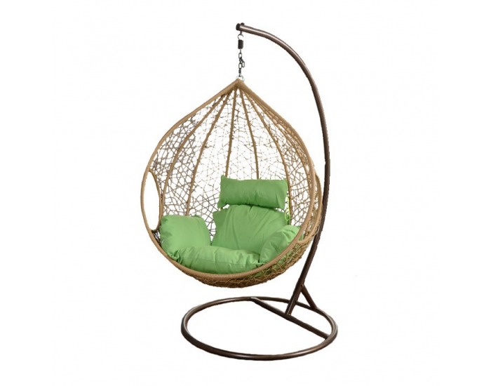 Závesné hojdacie kreslo Noela - hnedá / béžová / zelená