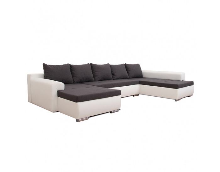 Rohová sedačka U s rozkladom Frankfurt New L/P - biela ekokoža / sivý šenil