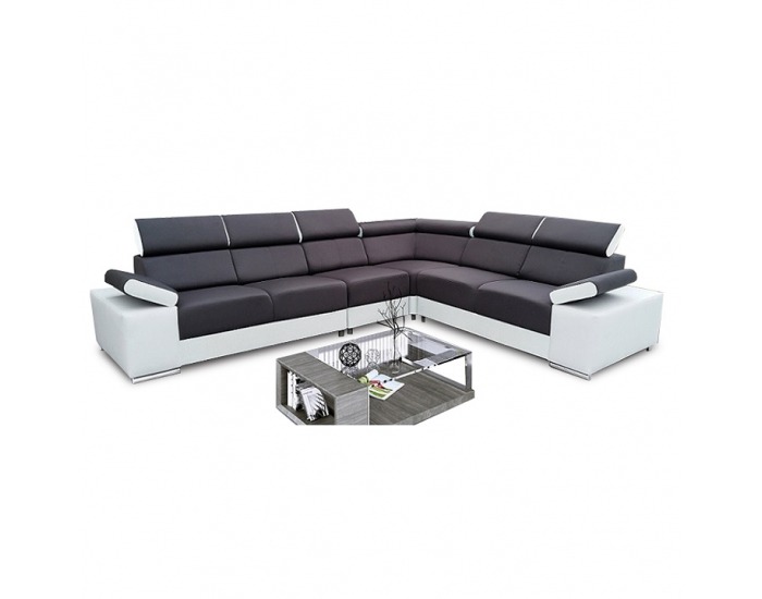 Rohová sedačka s nastaviteľným záhlavím Marbela L - biela / čierna