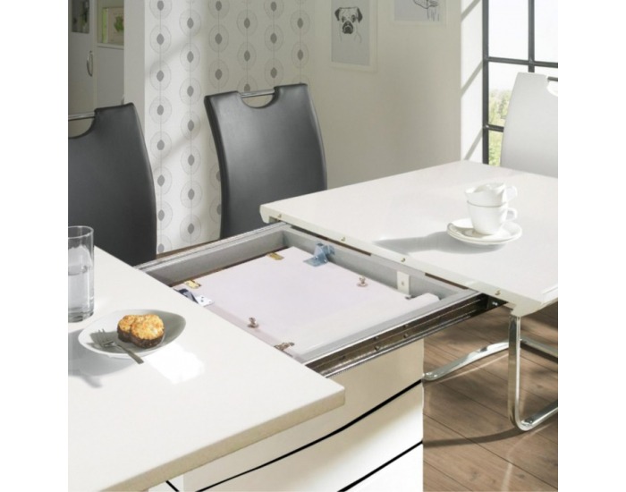 Rozkladací jedálenský stôl Medan - biely vysoký lesk