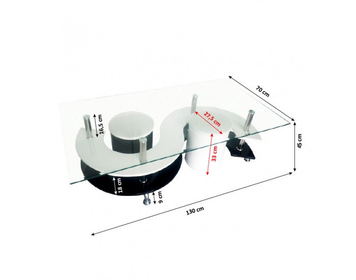 Konferenčný stolík Rupert - biely vysoký lesk / čierny vysoký lesk