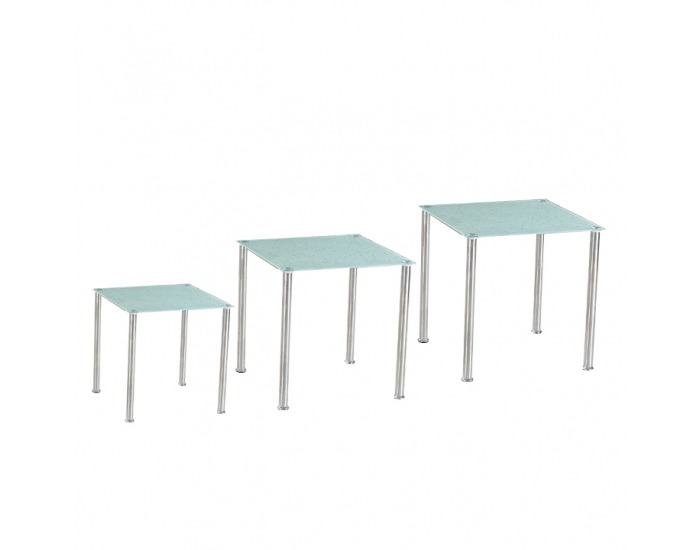 Sklenený konferenčný stolík (3 ks) Nestor - mliečne sklo / oceľ