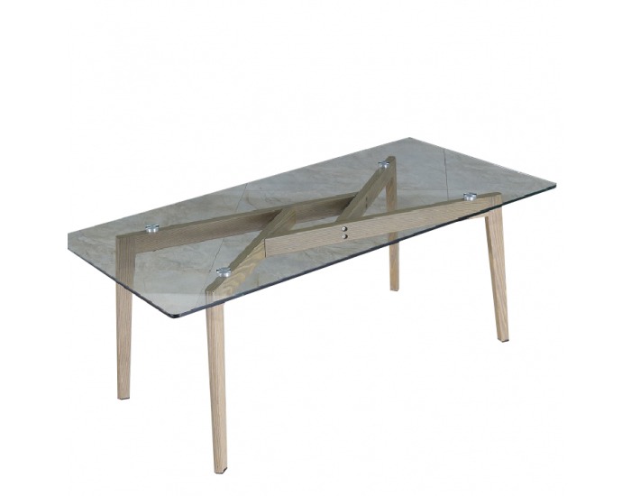 Sklenený konferenčný stolík Pedrek Typ 2 - priehľadná / buk