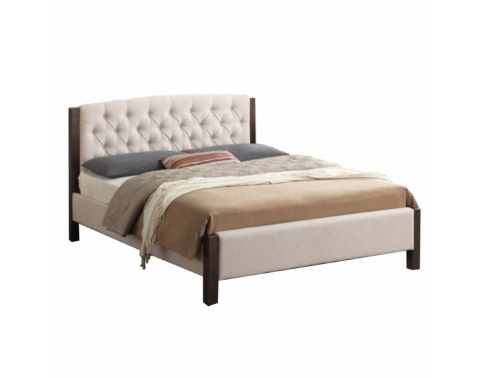 Čalúnená manželská posteľ Elena 160 160x200 cm - piesková / tmavý orech