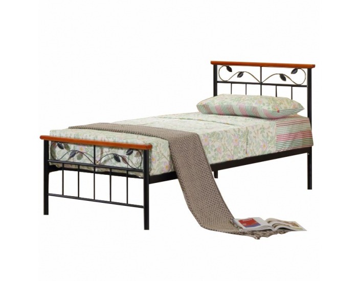 Kovová jednolôžková posteľ s roštom Morena 90 - čierny kov / čerešňa