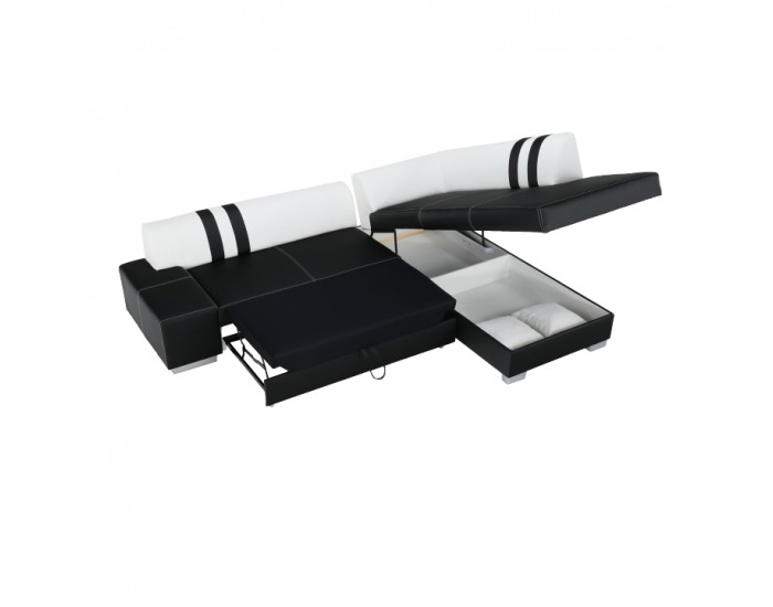Rohová sedačka s rozkladom a úložným priestorom Peter New P - čierna / biela