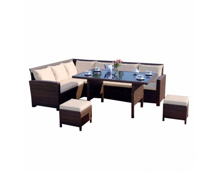 Záhradný nábytok z umelého ratanu Stark - hnedá / krémová