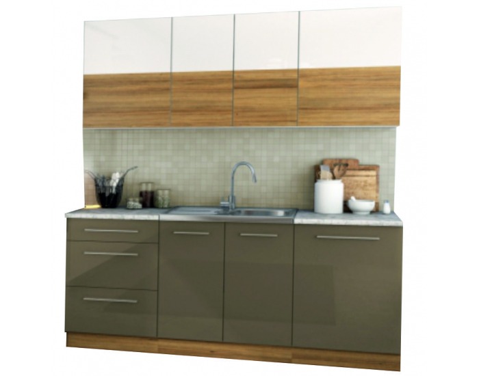 Kuchyňa Sergio 200 - biely lesk / svetlý orech / cobalt sivý lesk