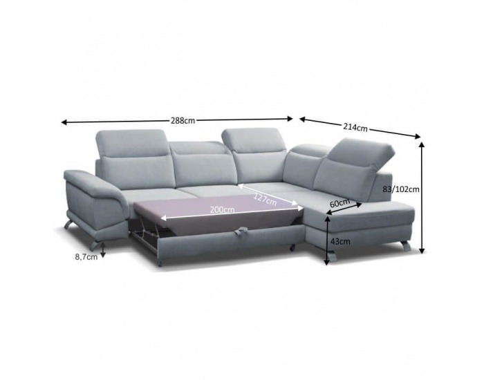 Rohová sedačka s rozkladom a úložným priestorom Ermo P - svetlosivá
