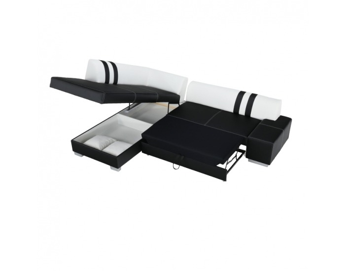 Rohová sedačka s rozkladom a úložným priestorom Peter New L - čierna / biela