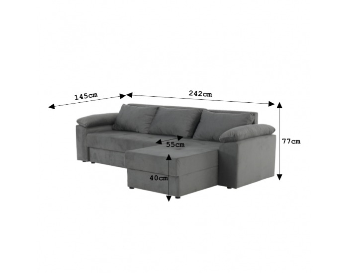 Rohová sedačka s rozkladom a úložným priestorom Dalas L/P - sivá