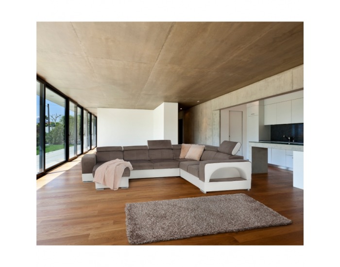 Rohová sedačka U s rozkladom a úložným priestorom Kamelia P - biela / hnedá