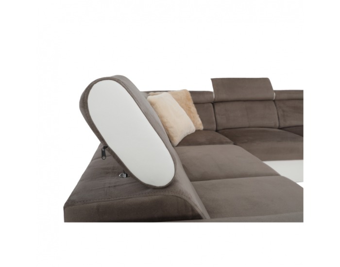 Rohová sedačka U s rozkladom a úložným priestorom Kamelia L - biela / hnedá