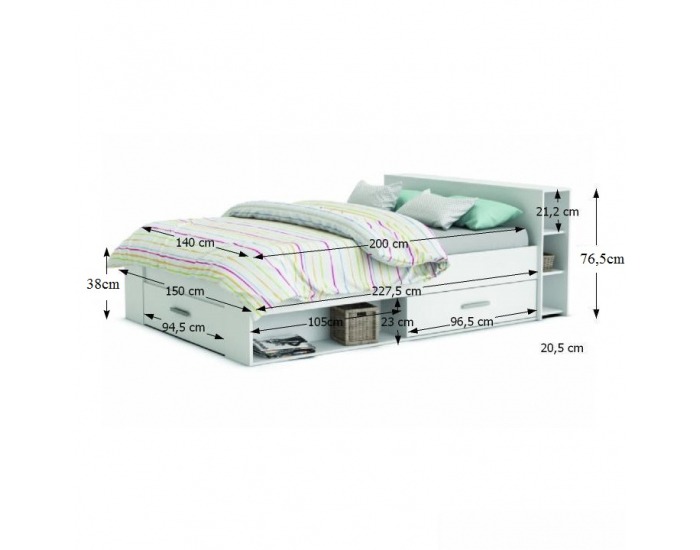 Posteľový rám s úložným priestorom Roket 140 - biela