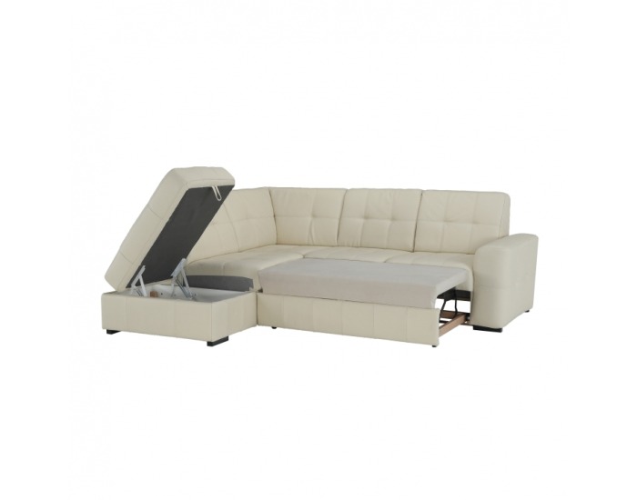 Kožená rohová sedačka s rozkladom Trek RV L - biela