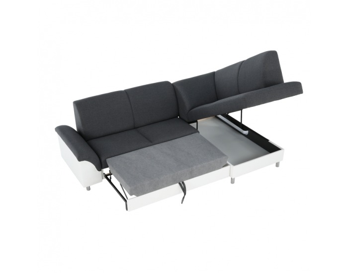 Rohová sedačka s rozkladom a úložným priestorom Polo P - biela / tmavosivá