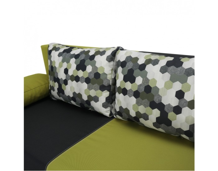 Rozkladacia pohovka s úložným priestorom Spiker - zelená / sivá / vzor