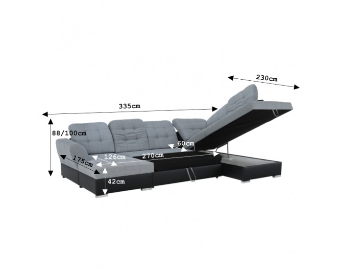 Rohová sedačka U s rozkladom a úložným priestorom Amoti P - čierna / sivá