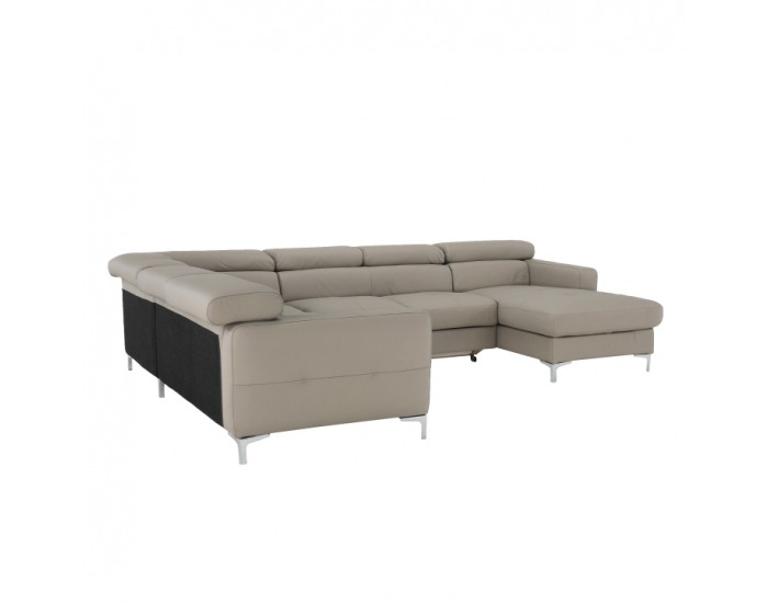 Kožená rohová sedačka U s rozkladom Sammy L - piesková koža (Yak Sand M6903)