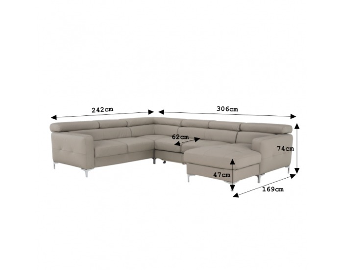 Kožená rohová sedačka U s rozkladom Sammy L - piesková koža (Yak Sand M6903)