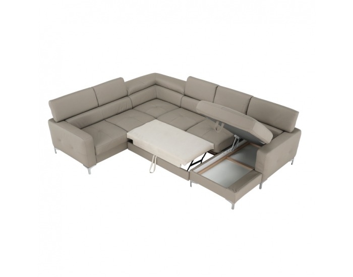 Kožená rohová sedačka U s rozkladom Sammy L - piesková koža (Yak Sand M6903)