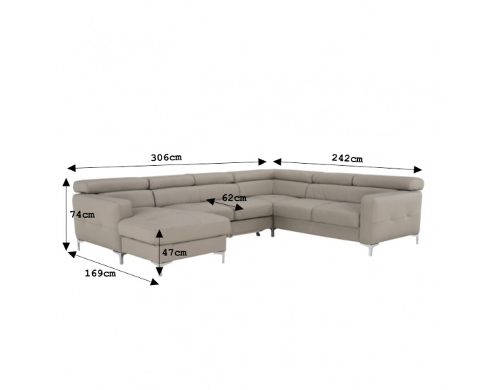 Kožená rohová sedačka U s rozkladom Sammy P - piesková koža (Yak Sand M6903)