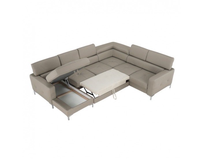 Kožená rohová sedačka U s rozkladom Sammy P - piesková koža (Yak Sand M6903)