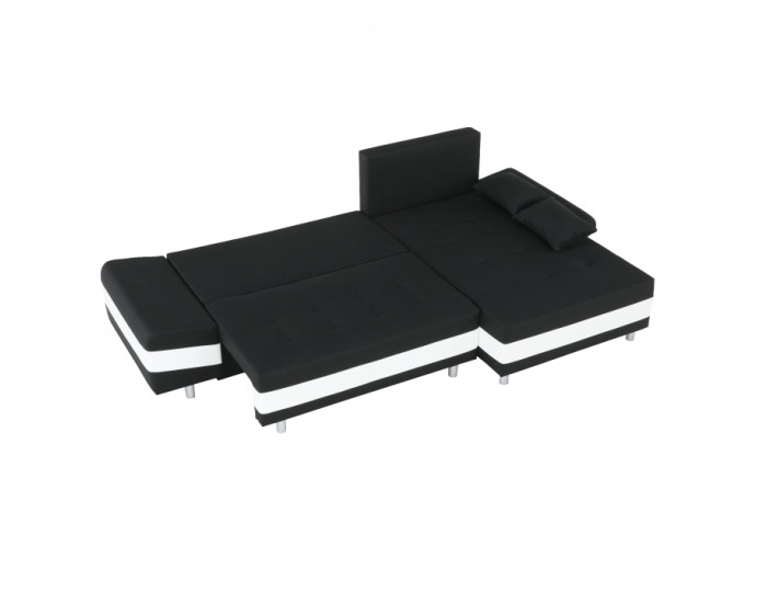 Rohová sedačka s rozkladom a úložným priestorom Puntos P - čierna / biela