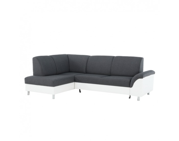 Rohová sedačka s rozkladom a úložným priestorom Polo L - biela / tmavosivá