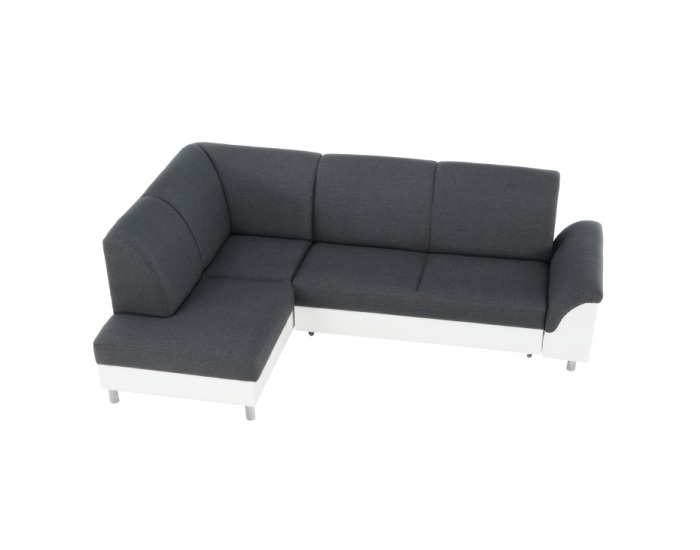 Rohová sedačka s rozkladom a úložným priestorom Polo L - biela / tmavosivá