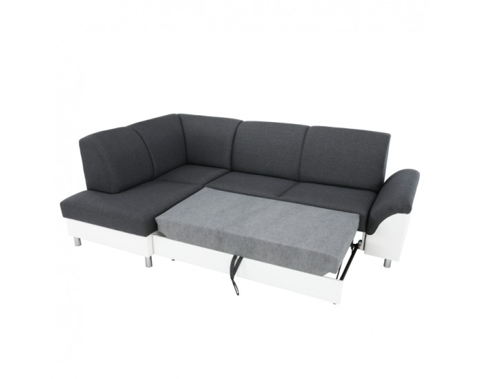 Rohová sedačka s rozkladom a úložným priestorom Polo L - biela / tmavosivá