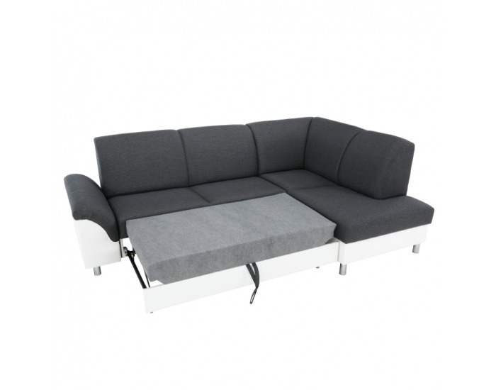 Rohová sedačka s rozkladom a úložným priestorom Polo P - biela / tmavosivá