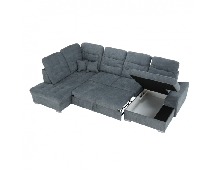 Rohová sedačka U s rozkladom a úložným priestorom Nicoleta L - sivá